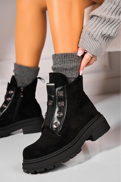 Joana Women's Black Fur-lined Boots Made of Eco-Suede Leather Jakaia2