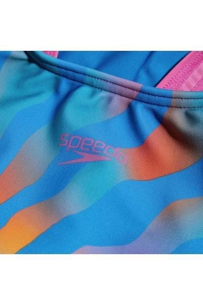 SPEEDO Digital Print Sun Patterned Girl's Swimmer Swimsuit Turquoise