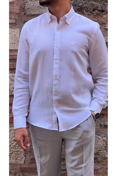 Fitmens Slim Fit Long Sleeve Muslin Cotton Comfortable Breathable Fabric with Collar Buttoned Bottom Gift Boxed Men's