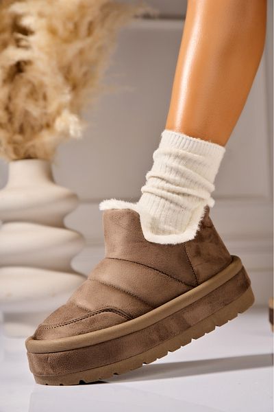 Joana Khaki Women's Fur-lined Boots Made of Eco-Suede Leather Yariela