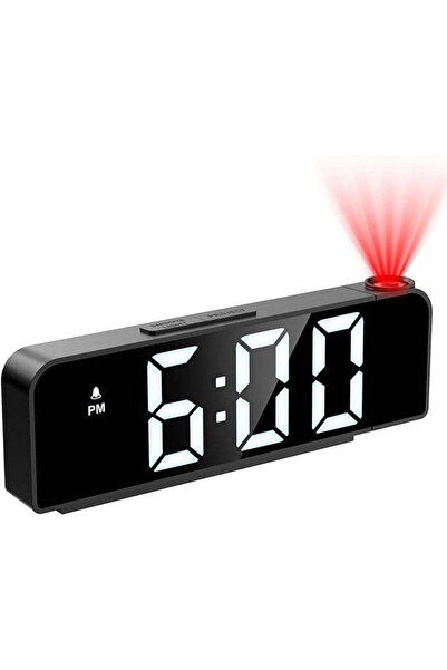 VTM Ceas Digital Masa LED Alb, Proiectie 5M, Temperatura, Alarma, Snooze, Luminozitate Ajustabila