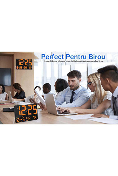 VTM Digital Table and Wall Clock, Orange LED, Calendar, Temperature, Alarm, Snooze, 25x16cm