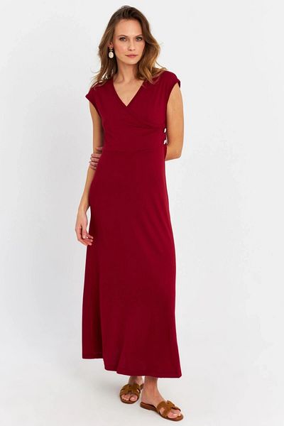 Cool & Sexy Rochie midi cu două piept cu nasturi bordeaux pentru damă EY0011