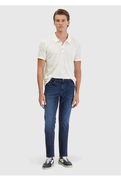 Ramsey Ecru Plain Polo Neck 100% Linen T-Shirt
