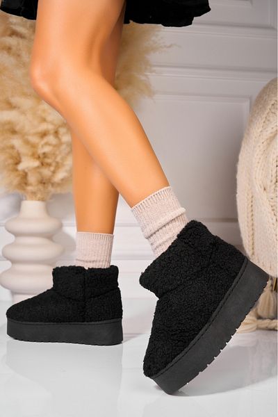 Joana Women's Black Fur-lined Boots Made of Karima Textile