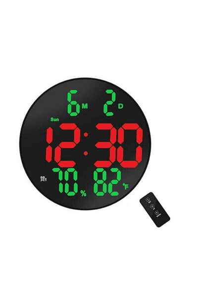 VTM Ceas Digital de Perete cu LED Rosu, Calendar, Termometru, Cronometru, Telecomanda, 20cm