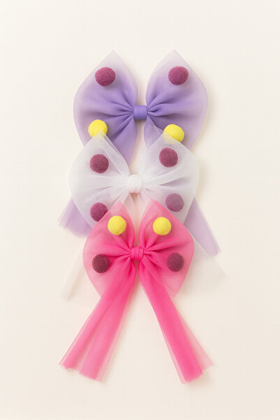 ESİLA KİDS Cataramă pentru fete, pompon colorat, fundă din tul, cataramă elas...