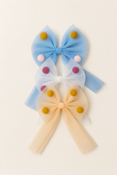 ESİLA KİDS Cataramă pentru fete, pompon colorat, fundă din tul, cataramă elas...