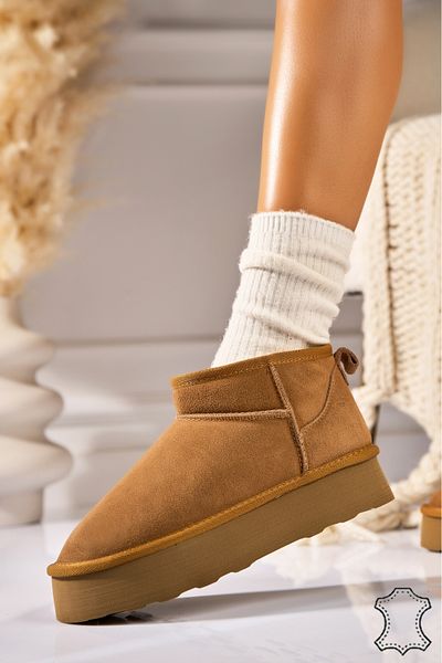 Joana Women's Natural Suede Leather Boots Camel Raifa