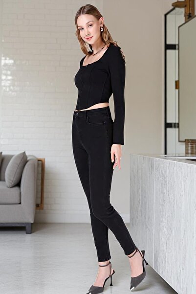 byhaziran butik Γυναικείο τζιν ψηλόμεσο Lycra Skinny Leg