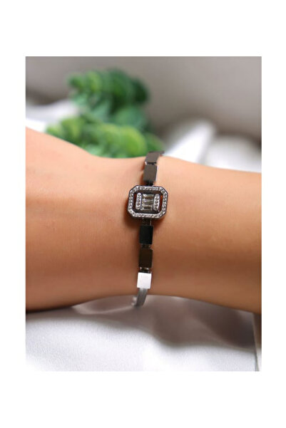 TAKİŞKO سوار فولاذي مرصع بحجر الزركون الفضي اللون