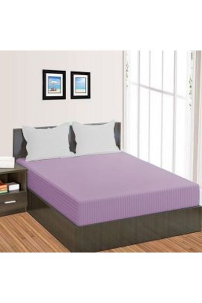 HomePuls Elastic Bed Sheet Damask Polycotton Stripe 1 cm, 210 x 250 cm for Mattress 160 x 200 cm, Lilac