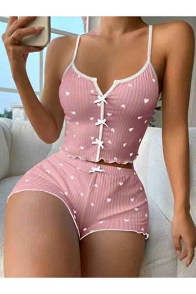 BALDOMERO Set de pijamale pentru femei, cu model de inimă, cu bretele