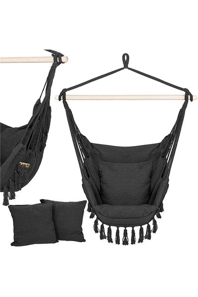 SERSIMO Hanging swing hammock for home or garden, with cushions, 130x100cm, 150kg, dark gray