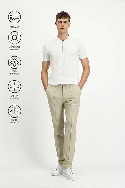 Kiğılı Techno-Line Super Slim Fit Extra Slim Fit Lycra Elastic Waist Drawstring Classic Fabric Pants