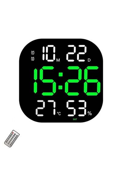 VTM Ceas Digital de Perete cu LED Verde, Cronometru, Calendar, Alarmă, Termometru, Snooze, 32x32cm