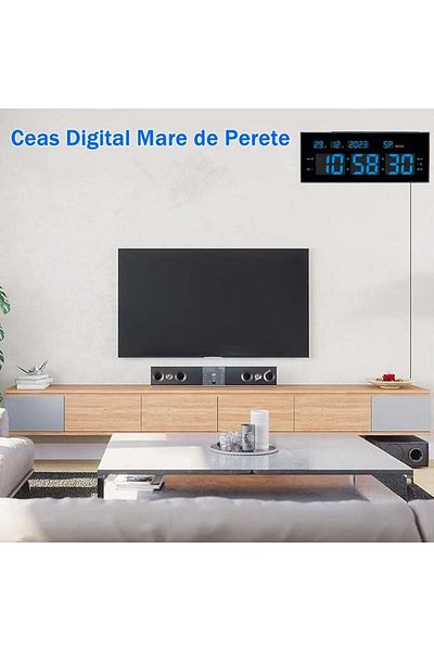 VTM Ceas Digital cu Cronometru, LED Albastru, Calendar, Timer, Alarmă, 32x12cm