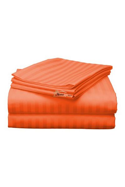 HomePuls Cearșaf de pat dublu King Size, model Damasc, cu dungi din policombotit, 1 cm, 230 x 260 cm, roșu coral