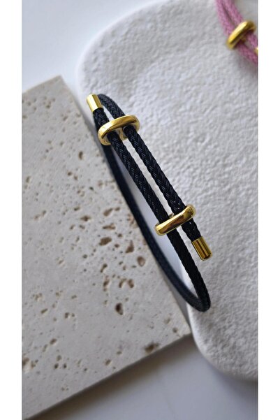 VOBEEYKU Black Color Transition Knitted Rope Steel Plate Detail Adjustable Br...