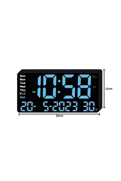 VTM Digital Table Clock with Blue LED, Alarm, Snooze, Calendar, Temperature, 11x22cm