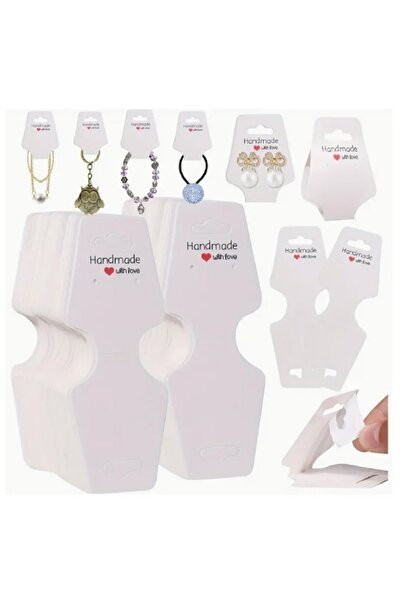 ( 50 X ADET ) 1 PAKET EL YAPIMI TAKI GÖSTERİM KARTLARI KENDİNDEN YAPIŞKANLI AMBALAJ BEYAZ 12 x 4.5CM
