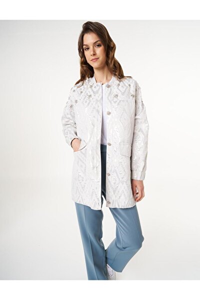 Kayra Baklava Desenli Jakarlı Ceket Gri