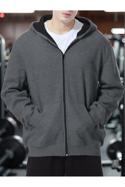 Lider Leather Fermuarlı Kapüşonlu Ceket 2 İplik Şardonlu Pamuk Karışımlı Cepl...