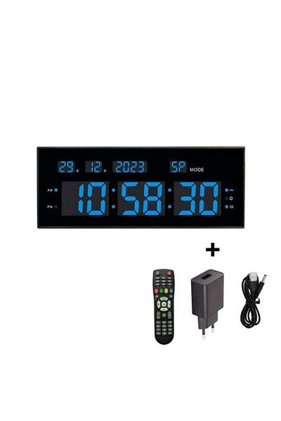 VTM Ceas Digital cu Cronometru, LED Albastru, Calendar, Timer, Alarmă, 32x12cm