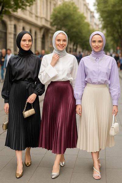 comstar Women's 3 Pack Elastic Pleated Loose Summer Long Skirt