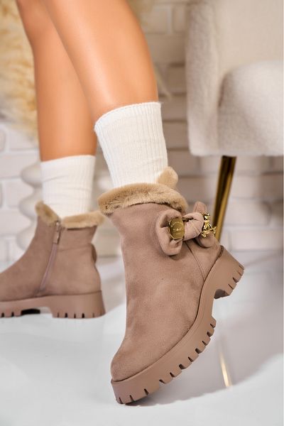 Joana Women's Khaki Faux Suede Fur-lined Boots Nevena