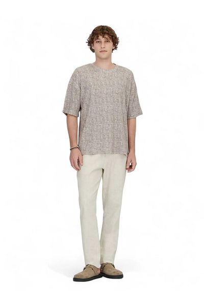 Kip Anthracite Printed Crew Neck Cotton Blend T-Shirt