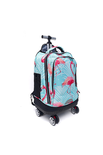 B4U Ghiozdan troler scoala unisex 2 compartimente flamingo verde liceu 1911