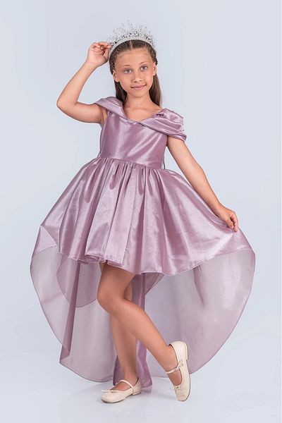vestitino Girls' Chiffon Detailed Evening Dress-Off Shoulder, Long Tail