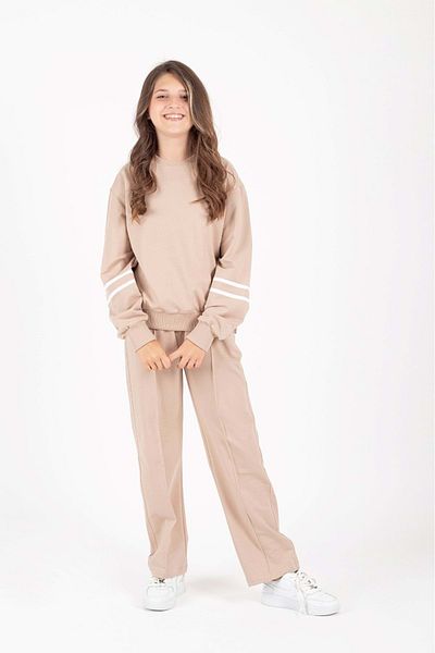 Mnk Baby&Kids Girl's Sport Emblem Side Snap Detailed Tracksuit Set M00759 Beige