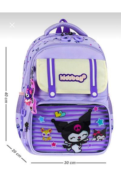JOJO KIDS Girl Child Kuromi Primary School Backpack, Waterproof Bag, Set of 3
