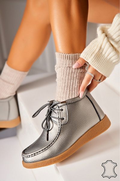 Joana Women's Genuine Leather Boots Silver Delmy