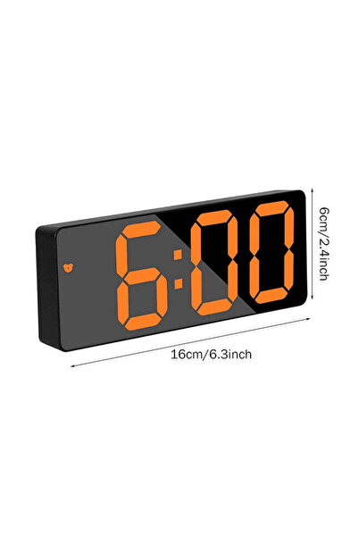 VTM Black Digital Clock with Orange LED, Temperature, Alarm, Voice Control, Adapter Included