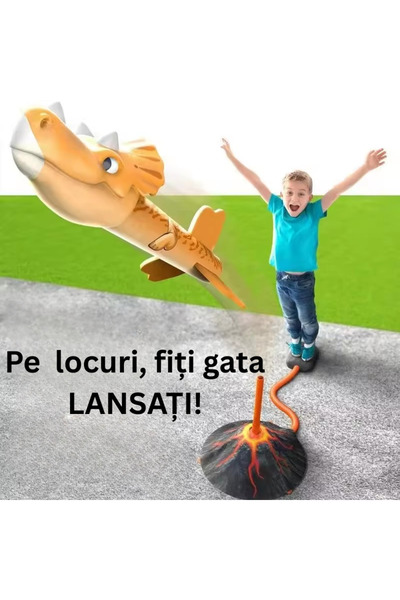 LUDIRO Σετ πυραύλων δεινοσαύρων με εκτοξευτή ηφαιστείου, 3 πυραύλους αφρού, εκτόξευση έως 30 μέτρα, 25x25εκ.