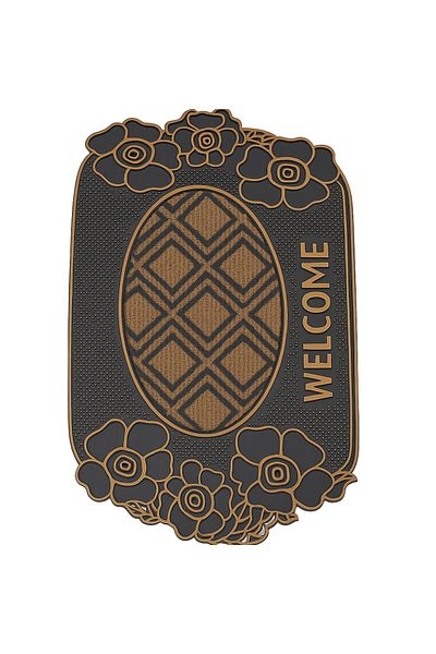 TSUMAB Elegant Oval Welcome Doormat with Floral Border – Anti-Slip Rubber Base