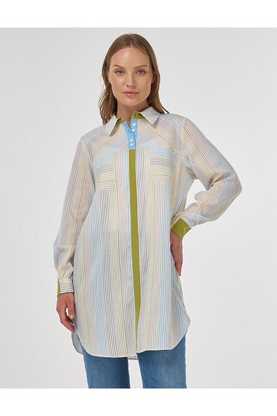 Kayra Fabric Garnished Viscose Tunic Ky-B25-81068A - Ecru