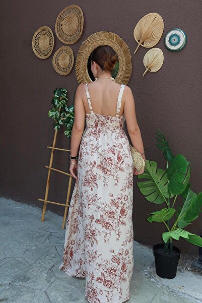 BAŞARAN Φόρεμα με λουλουδάτο σχέδιο με λουράκια λευκό