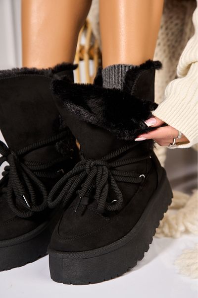 Joana Women's Black Fur-lined Boots Made of Eco-Suede Leather Naviana