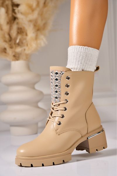 Joana Women's Khaki Fur-lined Boots Made of Ecological Leather Rossie