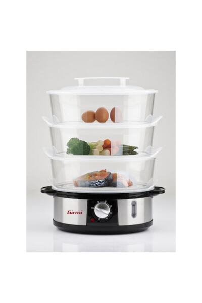 Girmi Aparat de gătit la abur cu 3 tăvi, bol de orez, corp din oțel inoxidabil, temporizator, capac anti-picurare