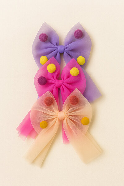 ESİLA KİDS مشبك مطاطي بفيونكة من التول الملون للفتيات مكون من 3 قطع