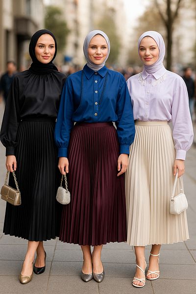 comstar Women's 3 Pack Basic Pleated Loose Summer Long Skirt