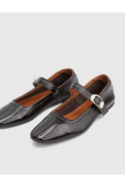 İLVİ Kaori Wrinkled Patent Leather Brown Loafer Shoes