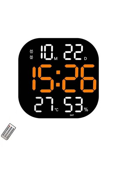 VTM Ceas Digital de Masa si Perete cu LED Portocaliu, Calendar, Cronometru, Alarma, Snooze, 32x32cm
