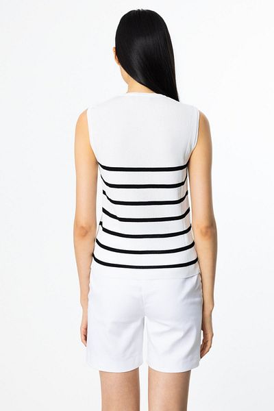 On Fashion Ten Judge Collar Striped Twill Blouse Ecru-59331