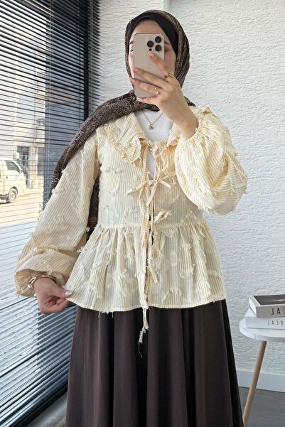 MELEK ARAZ Tasseled Striped Cotton Kimono – Yellow